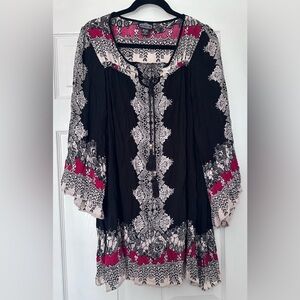Angie Black & Red Boho Tunic Top/Mini Dress - Size 1X